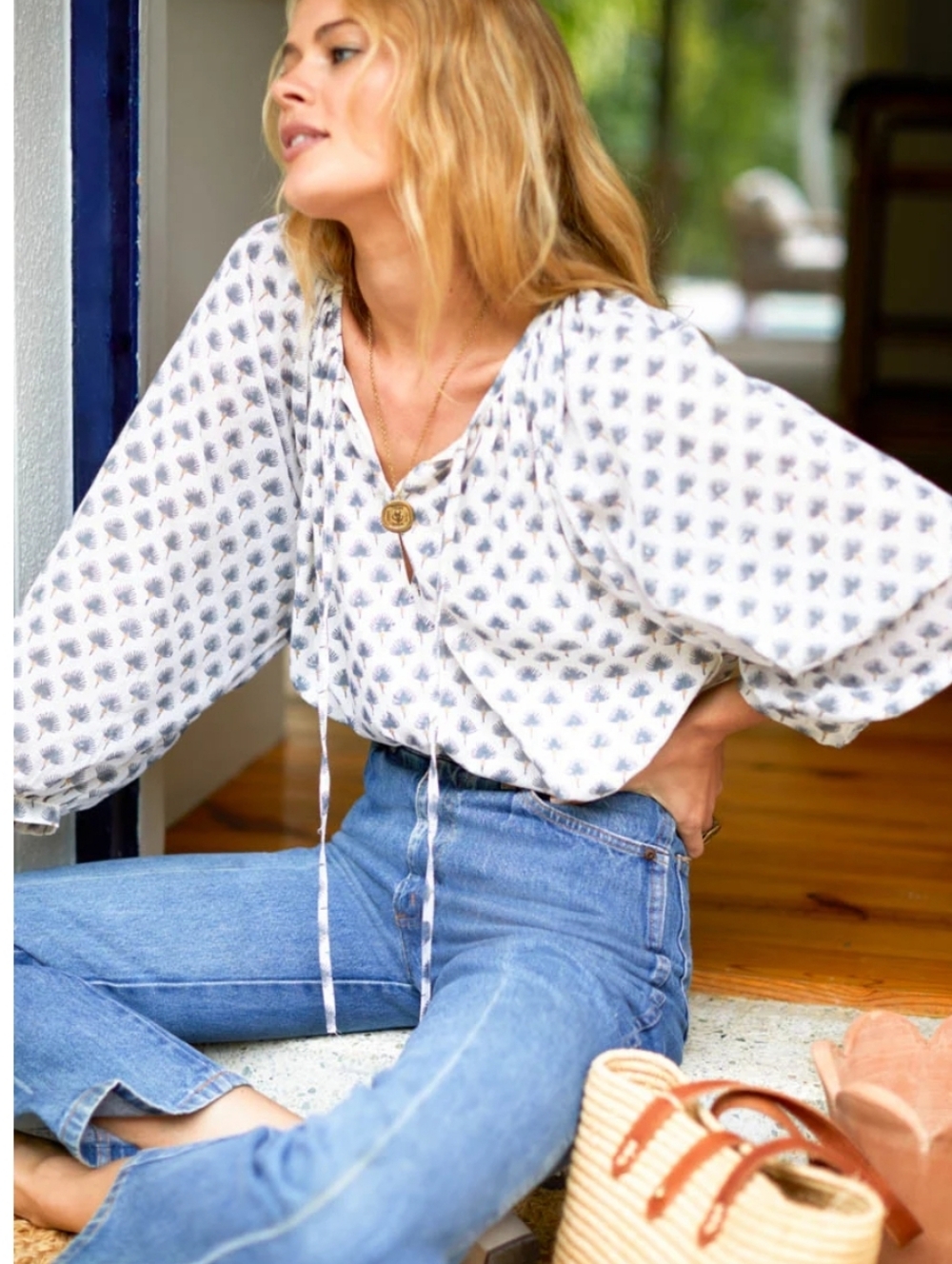 NWT EMERSON FRY Lucy Blouse Shirt Top In Cleo Hand Blocked Print Organic Medium